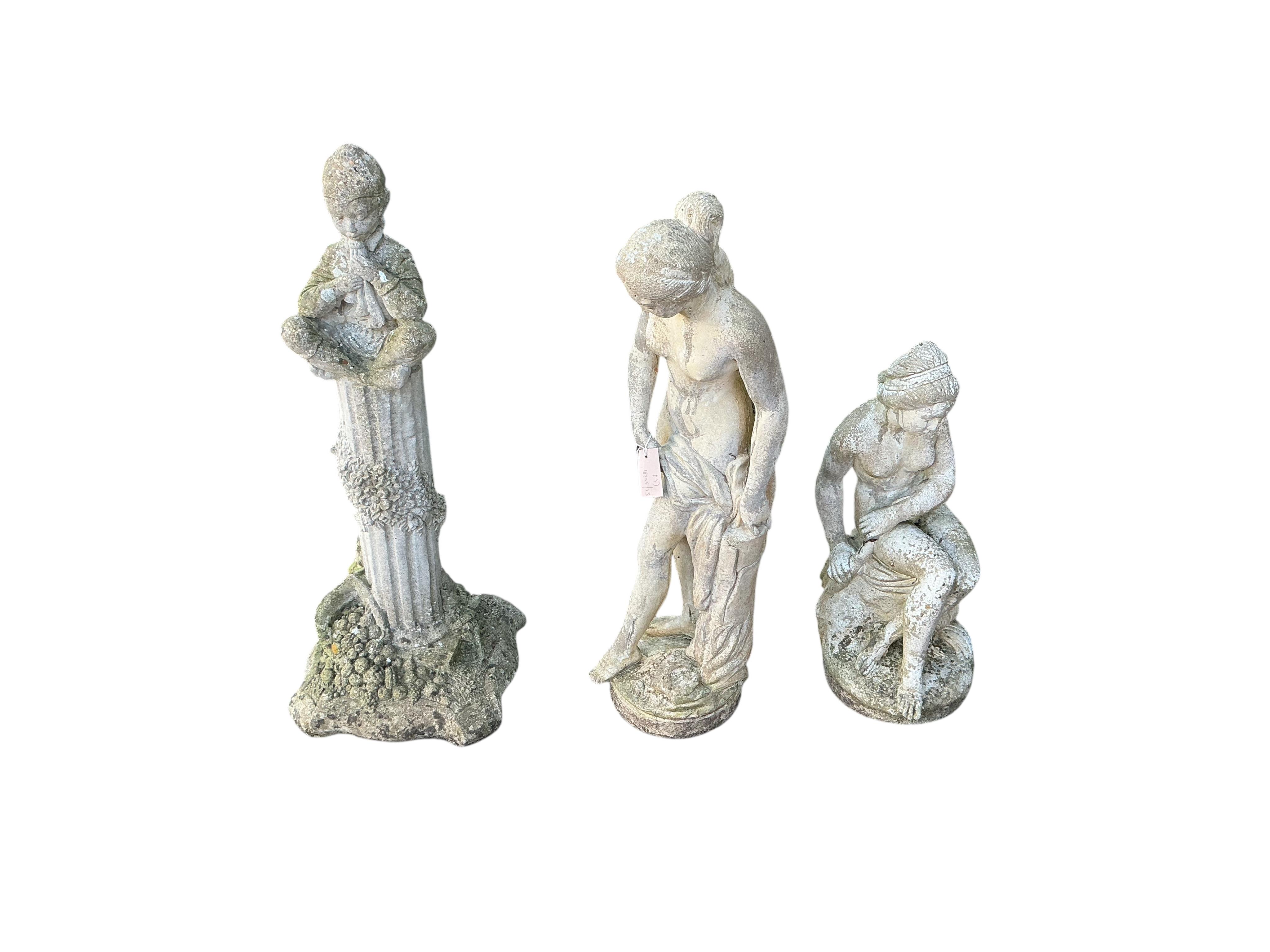 Three reconstituted stone garden ornaments, largest height 82cm